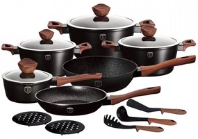Set oale si tigai marmorate (15 piese) din aluminiu forjat Ebony Rosewood Collection Berlinger Haus BH 1537