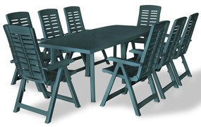 275081 vidaXL Set mobilier de exterior, 9 piese, verde, plastic