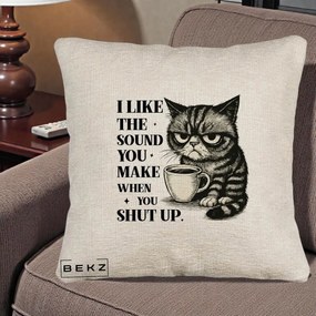 Perna Decorativa I Like the Sound You Make Pisica, 40x40 cm, Bej Canapea, Husa Detasabila, Perna Inclusa, BEKZ®