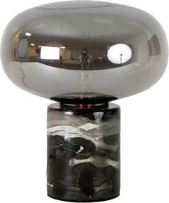 Lampa de masa din sticla fumurie si marmura portelanata neagra