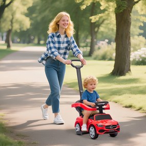 AIYAPLAY Premergător copii Mercedes-Benz cu licență, mașină de împins cu mâner detașabil, 91 x 40 x 83 cm, roșu | Aosom Romania
