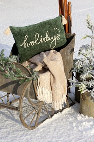 Față de pernă verde cu ciucuri și broderie, 50X35 cm, „Holidays”