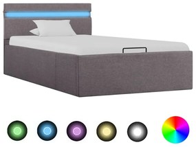 285625 vidaXL Cadru pat hidraulic cu ladă, LED, gri taupe, 100x200 cm, textil