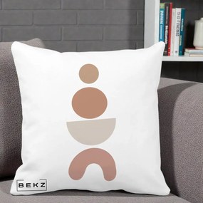 Perna Decorativa Geometric Boho Cercuri si Arc, 40x40 cm, Alba Mata, Husa Detasabila, Perna Inclusa, BEKZ®