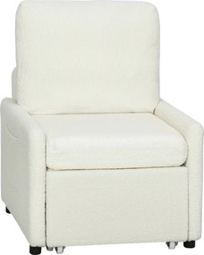 HOMCOM Fotoliu convertibil 1 loc, fotoliu-pat cu depozitare ascunsă, șezut larg și căptușit, 72 x 85,5 x 91 cm, crem | Aosom Romania