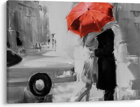 Tablou - Cuplu în dragoste sub o umbrelă, roșu (70x50 cm)