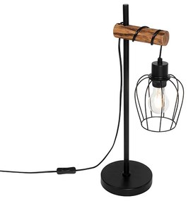 Lampă de masă rustică neagră cu lemn - Stronk