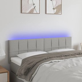 vidaXL Tăblie de pat cu LED, gri deschis, 144x5x78/88 cm, textil