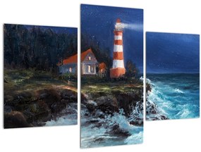 Tablou - Far pe malul oceanului, aquarelă (90x60 cm)