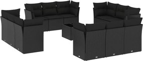 vidaXL Set mobilier de grădină cu perne, 13 piese, negru, poliratan