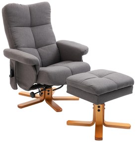HOMCOM Fotoliu relaxant cu suport pentru picioare, spațiu de depozitare, fotoliu de masaj electric cu funcție de culcare, fotoliu TV rotativ cu buzunar lateral, telecomandă, cadru din lemn, poliester, Gri închis | Aosom Romania