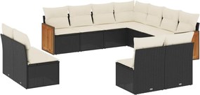 vidaXL Set canapele de grădină cu perne, 11 piese, negru, poliratan