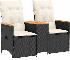 vidaXL Canapea de grădină rabatabilă 2 locuri cu masă negru poliratan