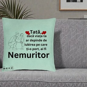 Cadou pentru Tata - Perna Personalizata Tata Nemuritor Baietel, 40x40 cm, Verde Menta, Husa Detasabila, Perna Inclusa, BEKZ®