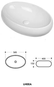 Lavoar pe blat Fluminia, Lheea, oval, 58.5 x 40 cm, alb