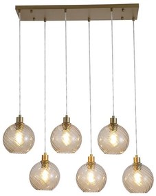 Lustra cu 6 pendule metal auriu, sticla champanie Radiance