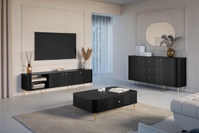 Comodă TV Vesper 3D 187 cm - negru / picioare aurii