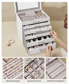 Cutie de bijuterii, Songmics, Alb, JBC138, 6 sertare
