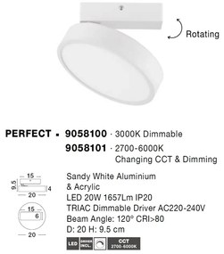 Spot LED aplicat tavan directionabil PERFECT alb 3000K Dimmable