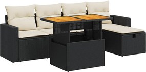 vidaXL Set mobilier grădină perne 6 piese negru poliratan/lemn acacia