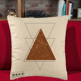 Perna Decorativa Geometric Triunghiuri Sacred, 40x40 cm, Bej, Husa Detasabila, Perna Inclusa, BEKZ®