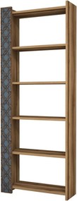 Biblioteca CITY, alun/albastru, PAL melaminat, 65x24x170 cm