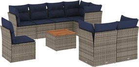 vidaXL Set canapele de grădină, 9 piese, cu perne, gri, poliratan