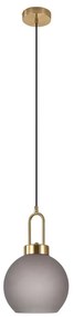Lampă suspendată Luton, sticlă fumurie mată, soclu din cupru, sferică, 20 cm, cablu textil 150 cm