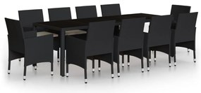 Set mobilier de gradina, 11 piese, negru, poliratan