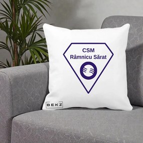 Perna Personalizata CSM Ramnicu Sarat Fotbal, 40x40 cm, Alba Mata, Husa Detasabila, Perna Inclusa, BEKZ®