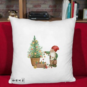 Perna Decorativa Pitic de Craciun cu Brad, 40x40 cm, Alb Pufos, Husa Detasabila, Perna Inclusa, BEKZ®