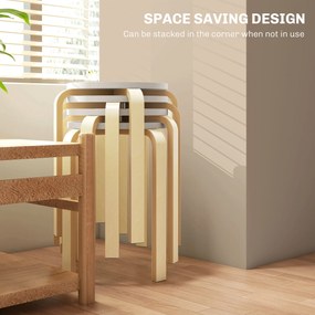 HOMCOM Set de Scaune Stivuibile pentru 4 Persoane, Scaune Moderne de Stivuire, Scaune Rotunde fără Spate, 40x40x45 cm, Lemn Natural | Aosom Romania