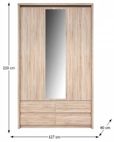 Dulap cu oglinda 3D4S, stejar sonoma, NORTY TYP 1