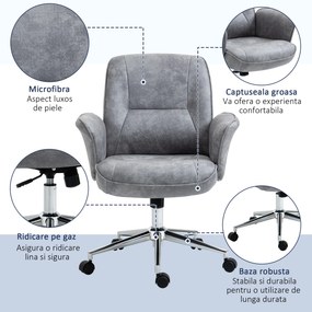 Vinsetto Scaun de Birou Ergonomic cu Înaltime Ajustabilă și Funcție de Balansoar cu Tapițerie din Microfibră, 67x69x92-102 cm, Gri  | Aosom Romania