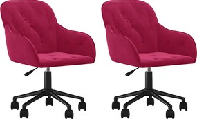 vidaXL Scaune de bucătărie pivotante, 2 buc., roșu vin, catifea