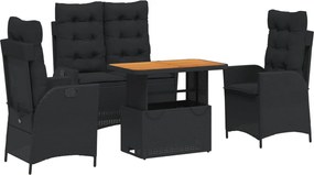vidaXL Set mobilier de grădină cu perne, 4 piese, negru, poliratan