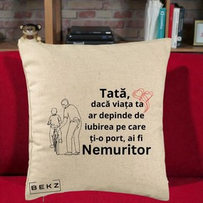 Cadou pentru Tata - Perna Personalizata Tata Nemuritor Bicicleta, 40x40 cm, Bej, Husa Detasabila, Perna Inclusa, BEKZ®