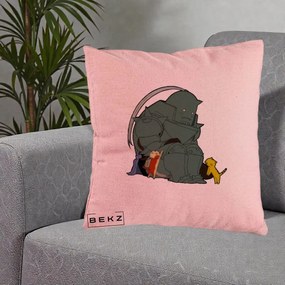 Perna Personalizata Fullmetal Alchemist Alphonse cu Pisici, 40x40 cm, Roz, Husa Detasabila, Perna Inclusa, BEKZ®