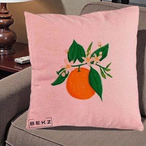 Perna Decorativa Portocala in Floare, 40x40 cm, Roz, Husa Detasabila, Perna Inclusa, BEKZ®