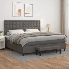 3137687 vidaXL Pat box spring cu saltea, gri, 200x200 cm, piele ecologică