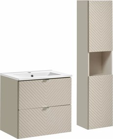 Set dulap baza suspendat 60 cm cu lavoar si dulap coloana Comad Viva bej cașmir mat