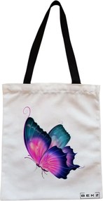 Sacosa de Panza pentru Cumparaturi, Geanta Tote, model Colorful Butterfly, Cu fermoar, 38x34.5 cm, Alba, BEKZ®