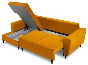 Colțar galben muștar extensibil, cu spațiu de depozitare cu tapițerie din catifea reiată (cu colț pe partea stângă, cu șezlong) Kyoto – Cosmopolitan Design