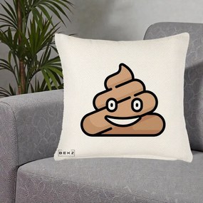 Perna Decorativa Emoji Poop Funny, 40x40 cm, Crem Reliefat, Husa Detasabila, Perna Inclusa, BEKZ®