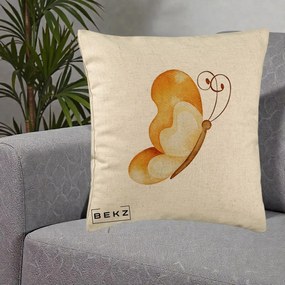 Perna Decorativa Fluture Acuarela Auriu, 40x40 cm, Bej, Husa Detasabila, Perna Inclusa, BEKZ®