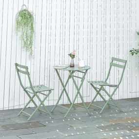 Outsunny Set de Gradina Pliabil de 3 Piese din Otel, 2 Scaune 42x50x81 cm si Masa de Gradina Ø60x71 cm, Verde