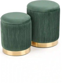 Set 2 tabureti MONTY, stofa catifelata, verde inchis, cu spatiu depozi