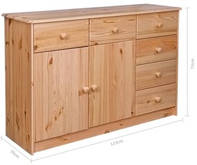 Servanta cu 6 sertare, 113x35x73 cm, lemn masiv de pin 1, Maro