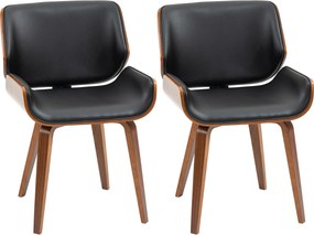 HOMCOM Set de 2 Scaune de Sufragerie Stil Vintage Îmbunătățite în Lemn și Piele Sintetică PU, Negru și Lemn | Aosom Romania