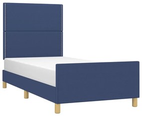 Cadru de pat cu tablie, albastru, 80x200 cm, textil Albastru, 80 x 200 cm, Culoare unica si cuie de tapiterie